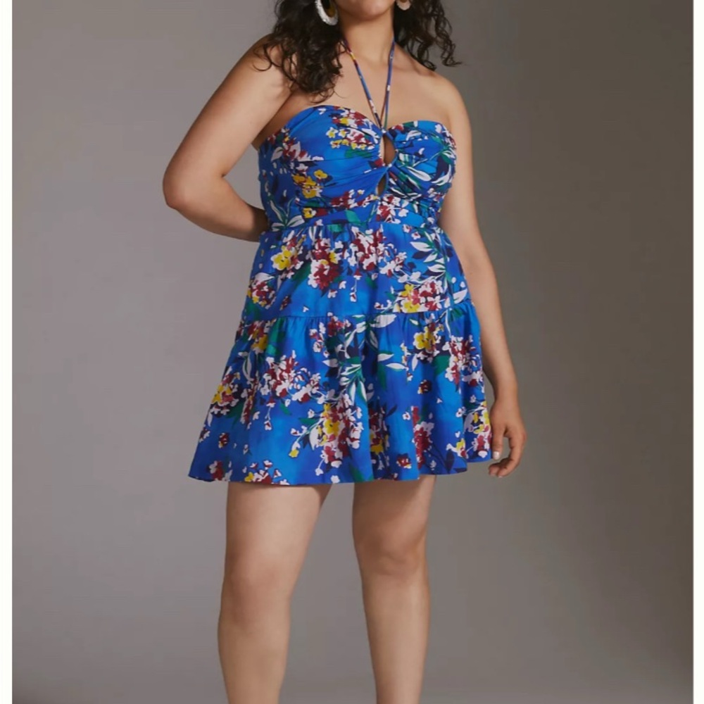 Anthropologie Blue Floral Mini Dress